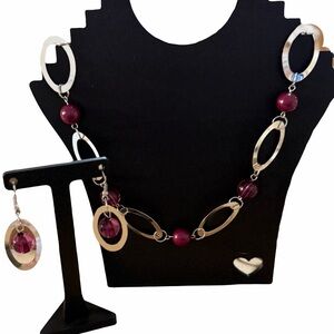 Elegant Silver and Purple Necklace and Earring Set B8